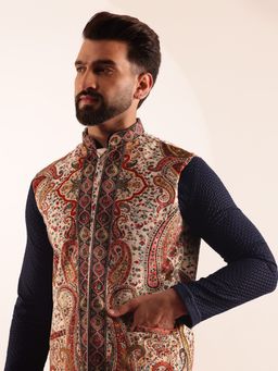 SOJANYA - Men's Velvet Cream Nehru Jacket with Paisley Print