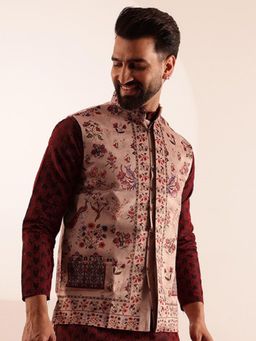 SOJANYA - Men's Velvet Pink Nehru Jacket with Paisley Print