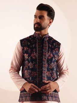 SOJANYA - Men's Velvet Navy Nehru Jacket with Paisley Print