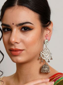 Karatcart - Oxidised Silver Handcrafted Jhumki Kundan Studded Earrings for Women
