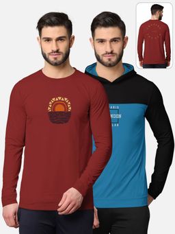 BULLMER - Trendy Front & Back Printed Full Sleeve T-shirt For Men Multi-color (Pack of 2)