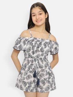 Natilene - Girls Black-white Printed Jumpsuit