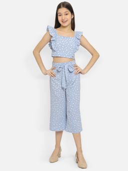 Natilene - Girls Blue-white Printed Top With Culottes (Set of 2)