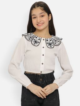 Natilene - Girls White Embroidered Top