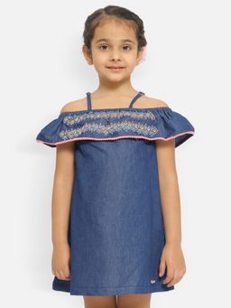 Nautinati - Girls Blue Embroidered Dress