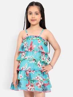 Nautinati - Girls Multicolor Floral Printed Layered A-line Dress