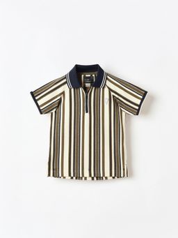 Blue Giraffe - Boys Vertical Stripes Polo Collar Regular Fit T-shirt
