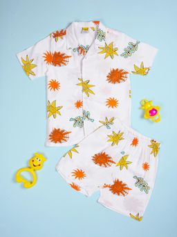 Be Awara - Boys Yellow-Orange Sun Print Hawaiian Shirt & Shorts
