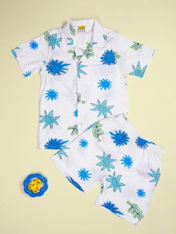 Be Awara - Boys Persian Blue Sun Print Hawaiian Shirt & Shorts
