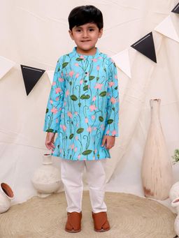 Ka-mee - Cotton Woven Kurta and Pyjama - Blue