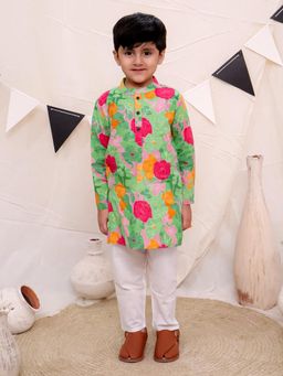 Ka-mee - Cotton Woven Kurta and Pyjama - Green