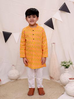Ka-mee - Cotton Woven Kurta and Pyjama - Orange