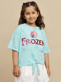 Kidsville - Official Frozen Oversized Reversible Sequin T-shirt For Girls - Blue