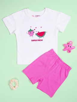 Be Awara - Girls Fruit Drop Shoulder T-Shirt & Cycling Shorts