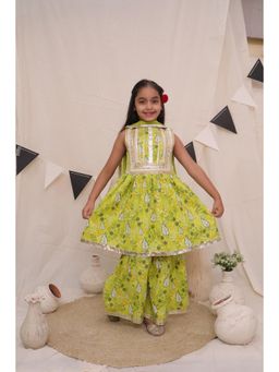 Ka-mee - Cotton Woven Kurti and Sharara With Dupatta - Green