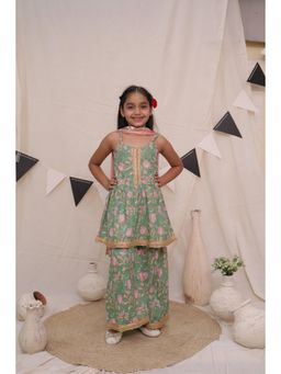 Ka-mee - Cotton Woven Kurti and Sharara With Dupatta - Green