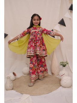 Ka-mee - Cotton Woven Kurti and Sharara With Dupatta - Red