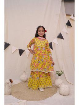 Ka-mee - Cotton Woven Kurti and Sharara With Dupatta - Yellow