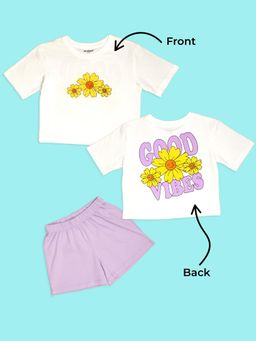 Be Awara - Girls Good Vibes Back Print Oversized T-Shirt & Shorts