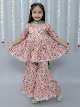 Ka-mee - Cotton Woven Kurti and Sharara With Dupatta - Pink