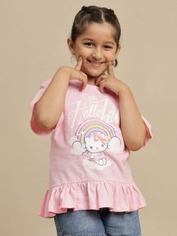 Kidsville - Official Hello Kitty Regular Fit T-shirt For Girls - Pink