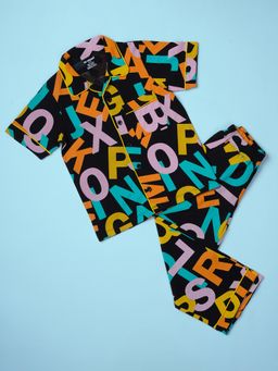 Be Awara - Kids Half Sleeves Letter Graphic Print Nightwear Shirt with Pyjama