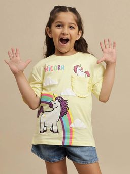 Kidsville - Unicorn Oversized T-shirt For Girls - Yellow