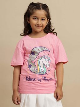 Kidsville - Unicorn Oversized T-shirt For Girls - Pink