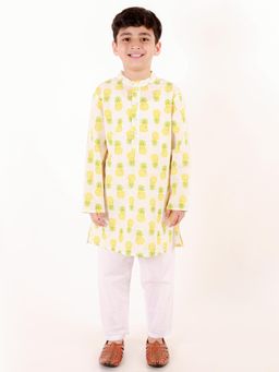 Ka-mee - Cotton Woven Kurta and Pyjama - Yellow