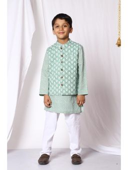 Ka-mee - Cotton Woven Kurta and Pyjama With Jacket - Green