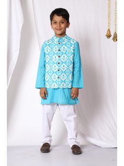 Ka-mee - Cotton Woven Kurta and Pyjama With Jacket - Blue