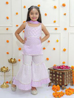 Ka-mee - Cotton Woven Kurti and Sharara With Dupatta - Purple