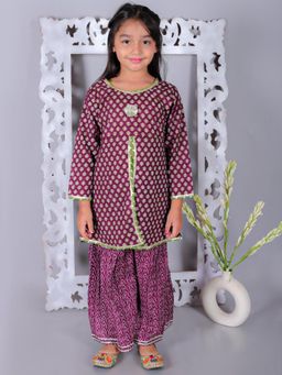 Ka-mee - Cotton Woven Kurti and Sharara - Purple