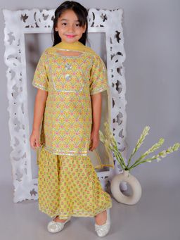 Ka-mee - Cotton Woven Kurti and Sharara With Dupatta - Yellow