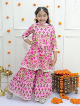 Ka-mee - Cotton Woven Kurti and Sharara With Dupatta - Pink