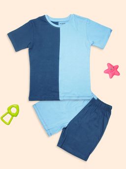 Be Awara - Kids Two-Tone Blue Oversized T-shirt & Shorts