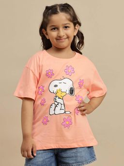 Kidsville - Official Snoopy Oversized T-shirt For Girls - Peach