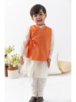 TIBER TABER - Boy Stripes Lurex Bundi Kurta and Pyjama With Jacket