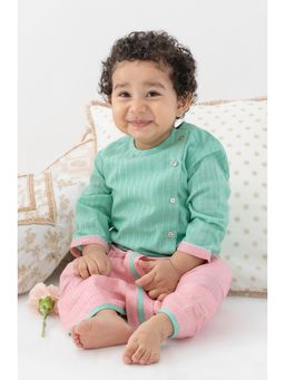 TIBER TABER - Baby Boy Stripes Lurex Dhoti Kurta -Green