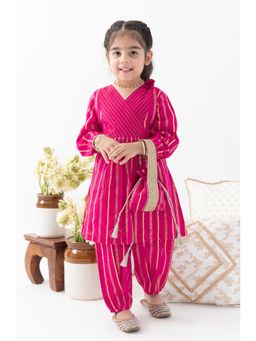 TIBER TABER - Girl Stripes Lurex Kurti and Salwar-Pink
