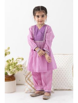 TIBER TABER - Girl Stripes Lurex Kurti and Salwar-Purple