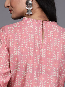Libas - Pink Silk Blend Printed Flared Short Tunic