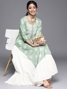 Libas - Blue Viscose Rayon Printed And Yoke Design Straight Kurta