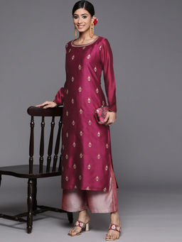 Libas - Purple Silk Blend Lining Straight Kurta