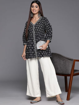 Libas - Black Cotton Ethnic Printed Aline Tunic