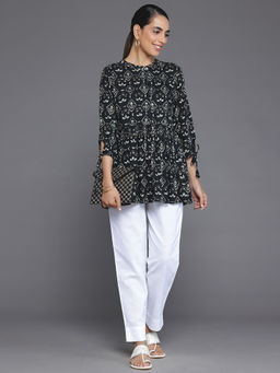 Libas - Black Viscose Rayon Floral Printed Aline Tunic