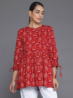 Libas - Red Viscose Rayon Floral Printed Aline Tunic