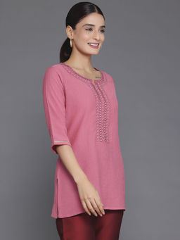 Libas - Pink Cotton Blend Self Design Kurti