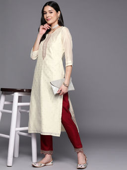 Libas - Cream Chanderi Silk Zari Work Straight Kurta