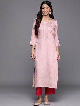 Libas - Mauve Viscose (Dobby) Self Design With Zari Work Straight Kurta